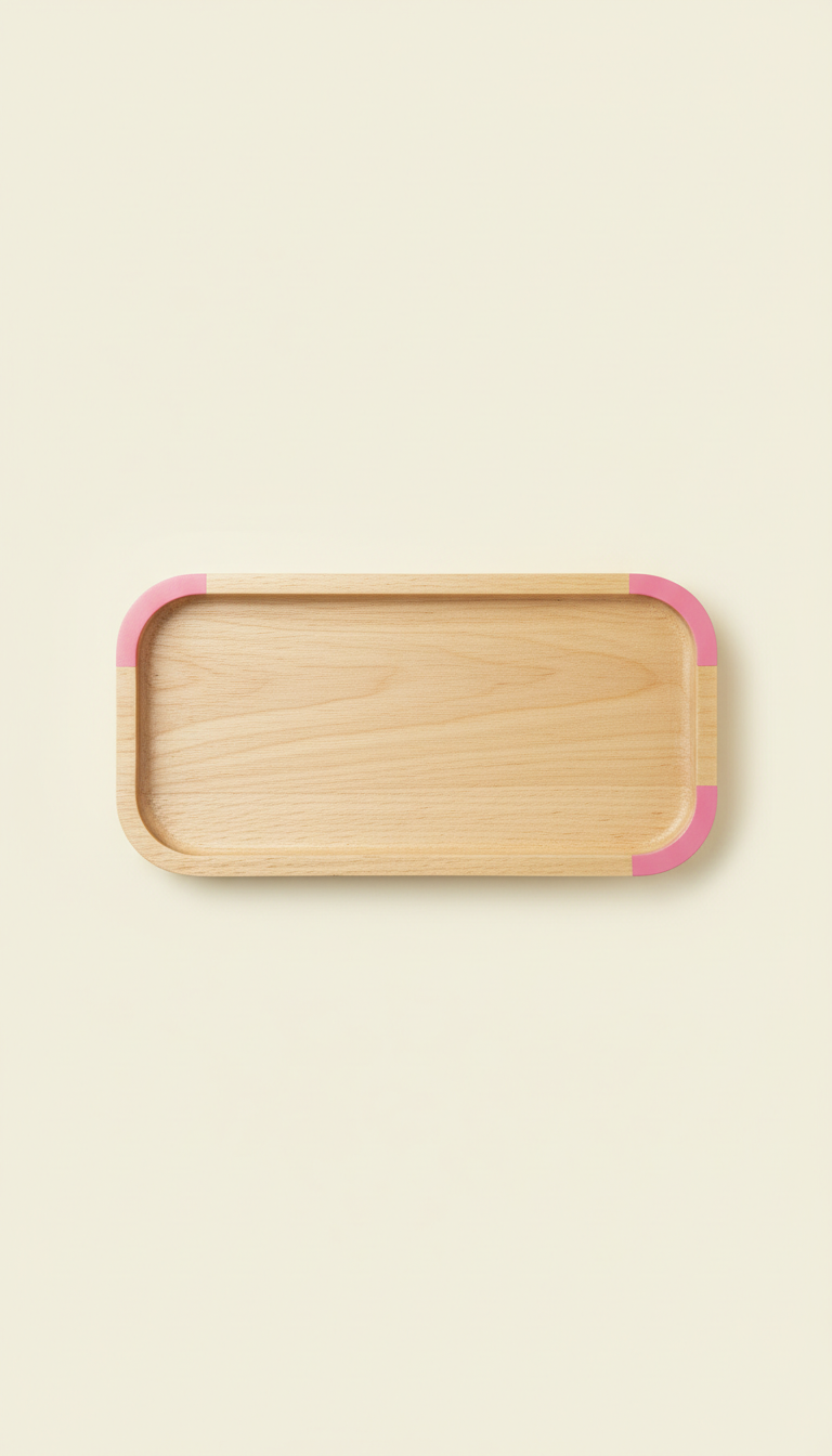 Wooden Accent Tray With Playful Pink Edge